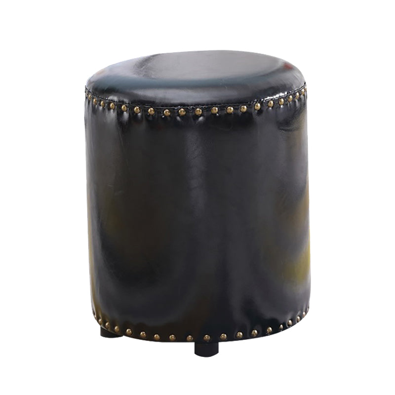 Round Contemporary Pouf Pure Color Nailhead Trim PU Leather Pouf Ottoman 14"L x 14"W x 16"H Black 1 Piece Clearhalo 'furn' 'furn_ottomans_poufs' 'Furniture' 'Living Room Furniture' 'Ottomans & Poufs' 'ottomans_poufs' 6033291