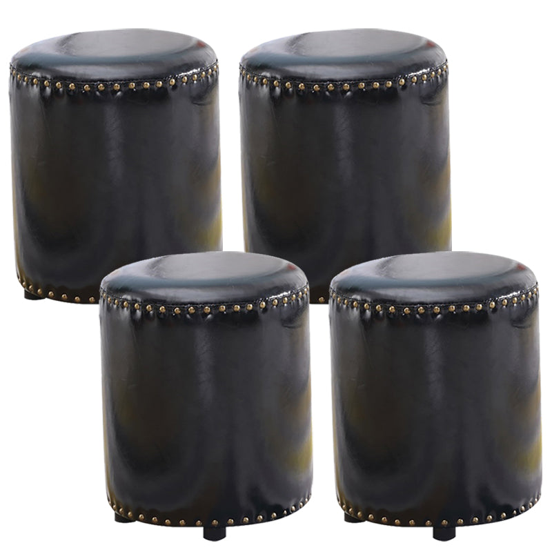 Round Contemporary Pouf Pure Color Nailhead Trim PU Leather Pouf Ottoman 14"L x 14"W x 16"H Black 4 Piece Set Clearhalo 'furn' 'furn_ottomans_poufs' 'Furniture' 'Living Room Furniture' 'Ottomans & Poufs' 'ottomans_poufs' 6033293