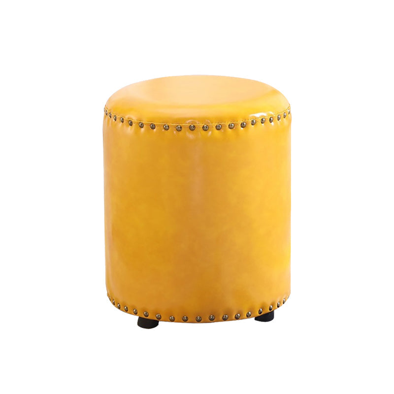 Round Contemporary Pouf Pure Color Nailhead Trim PU Leather Pouf Ottoman 13"L x 13"W x 14"H Yellow 1 Piece Clearhalo 'furn' 'furn_ottomans_poufs' 'Furniture' 'Living Room Furniture' 'Ottomans & Poufs' 'ottomans_poufs' 6033294