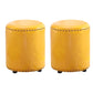 Round Contemporary Pouf Pure Color Nailhead Trim PU Leather Pouf Ottoman 13"L x 13"W x 14"H Yellow 2 Piece Set Clearhalo 'furn' 'furn_ottomans_poufs' 'Furniture' 'Living Room Furniture' 'Ottomans & Poufs' 'ottomans_poufs' 6033295