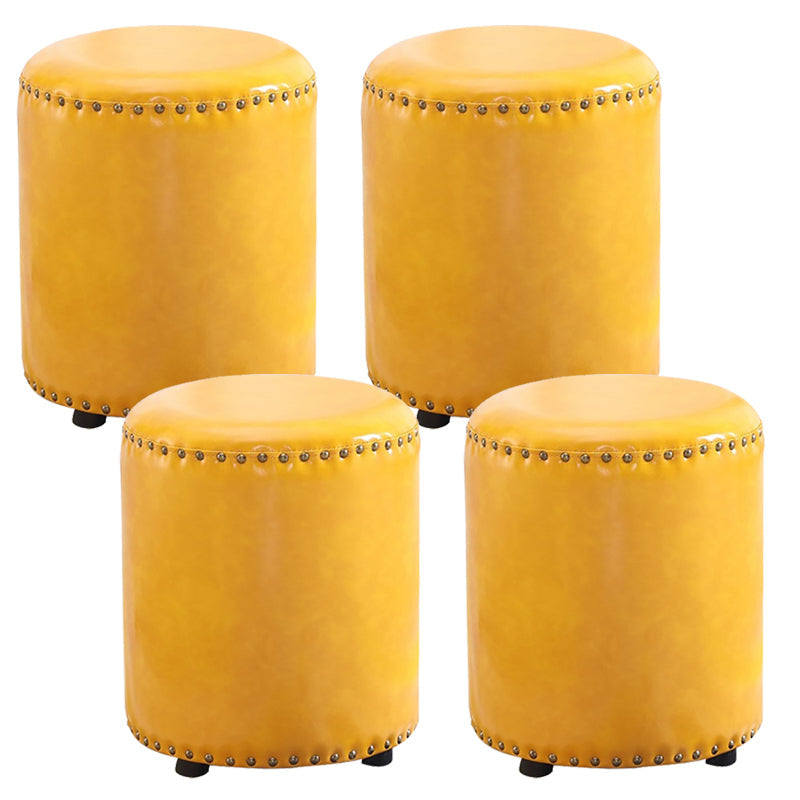 Round Contemporary Pouf Pure Color Nailhead Trim PU Leather Pouf Ottoman 13"L x 13"W x 14"H Yellow 4 Piece Set Clearhalo 'furn' 'furn_ottomans_poufs' 'Furniture' 'Living Room Furniture' 'Ottomans & Poufs' 'ottomans_poufs' 6033296