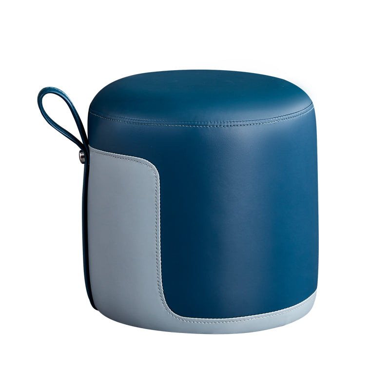 Faux Leather Pouf Round Patchwork Water Resistant Contemporary Pouf Ottoman 12.6"L x 12.6"W x 12.6"H Aqua 1 Piece Clearhalo 'furn' 'furn_ottomans_poufs' 'Furniture' 'Living Room Furniture' 'Ottomans & Poufs' 'ottomans_poufs' 6033342