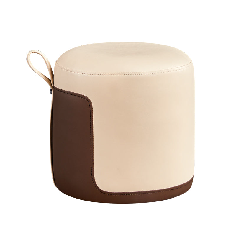 Faux Leather Pouf Round Patchwork Water Resistant Contemporary Pouf Ottoman 12.6"L x 12.6"W x 12.6"H Yellow 1 Piece Clearhalo 'furn' 'furn_ottomans_poufs' 'Furniture' 'Living Room Furniture' 'Ottomans & Poufs' 'ottomans_poufs' 6033343