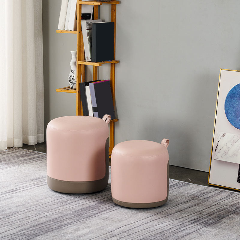 Faux Leather Pouf Round Patchwork Water Resistant Contemporary Pouf Ottoman Clearhalo 'furn' 'furn_ottomans_poufs' 'Furniture' 'Living Room Furniture' 'Ottomans & Poufs' 'ottomans_poufs' 6033345