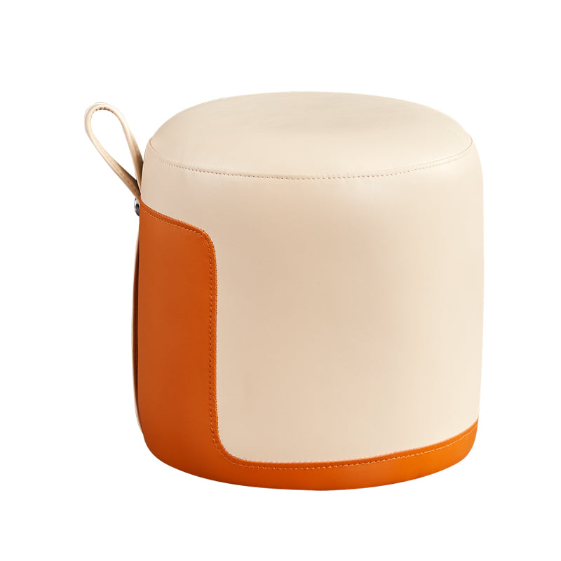 Faux Leather Pouf Round Patchwork Water Resistant Contemporary Pouf Ottoman 12.6"L x 12.6"W x 12.6"H Orange 1 Piece Clearhalo 'furn' 'furn_ottomans_poufs' 'Furniture' 'Living Room Furniture' 'Ottomans & Poufs' 'ottomans_poufs' 6033346