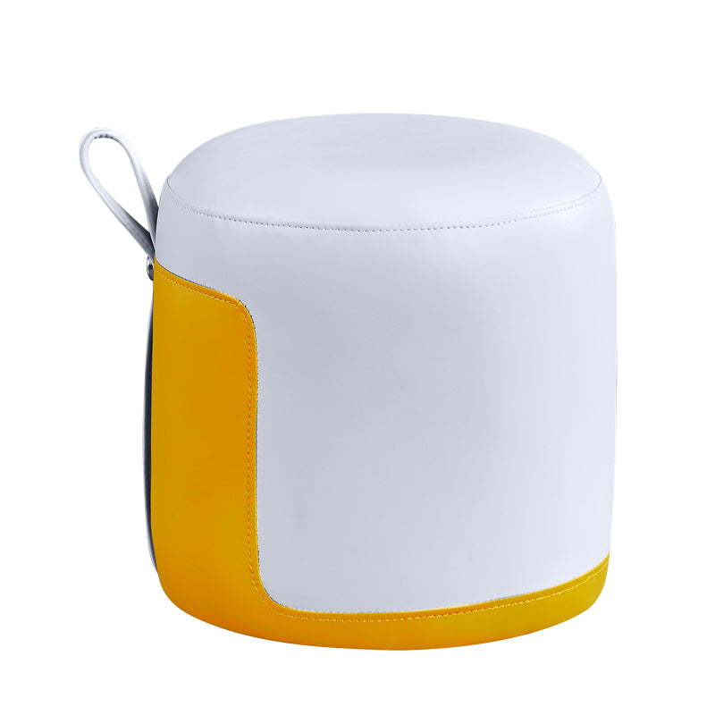 Faux Leather Pouf Round Patchwork Water Resistant Contemporary Pouf Ottoman 12.6"L x 12.6"W x 12.6"H White 1 Piece Clearhalo 'furn' 'furn_ottomans_poufs' 'Furniture' 'Living Room Furniture' 'Ottomans & Poufs' 'ottomans_poufs' 6033348