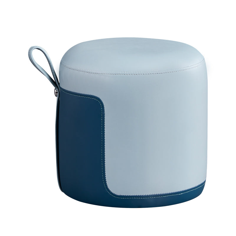 Faux Leather Pouf Round Patchwork Water Resistant Contemporary Pouf Ottoman 12.6"L x 12.6"W x 12.6"H Blue 1 Piece Clearhalo 'furn' 'furn_ottomans_poufs' 'Furniture' 'Living Room Furniture' 'Ottomans & Poufs' 'ottomans_poufs' 6033350