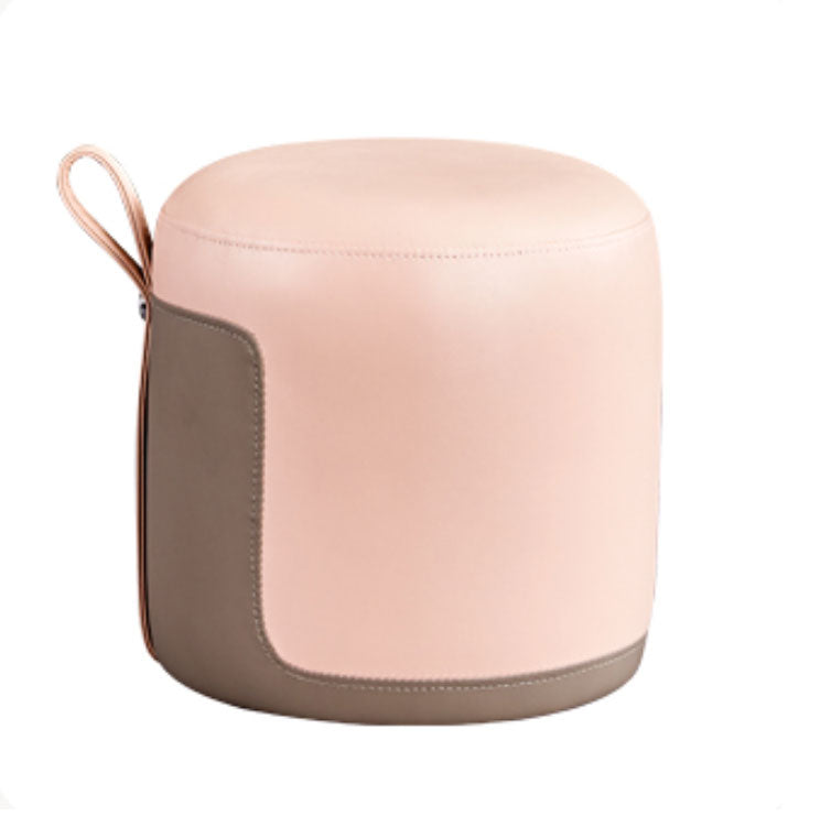 Faux Leather Pouf Round Patchwork Water Resistant Contemporary Pouf Ottoman 12.6"L x 12.6"W x 12.6"H Pink 1 Piece Clearhalo 'furn' 'furn_ottomans_poufs' 'Furniture' 'Living Room Furniture' 'Ottomans & Poufs' 'ottomans_poufs' 6033351