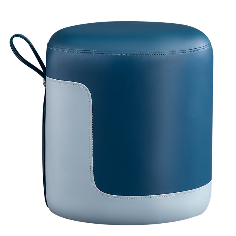 Faux Leather Pouf Round Patchwork Water Resistant Contemporary Pouf Ottoman 14"L x 14"W x 16"H Aqua 1 Piece Clearhalo 'furn' 'furn_ottomans_poufs' 'Furniture' 'Living Room Furniture' 'Ottomans & Poufs' 'ottomans_poufs' 6033354