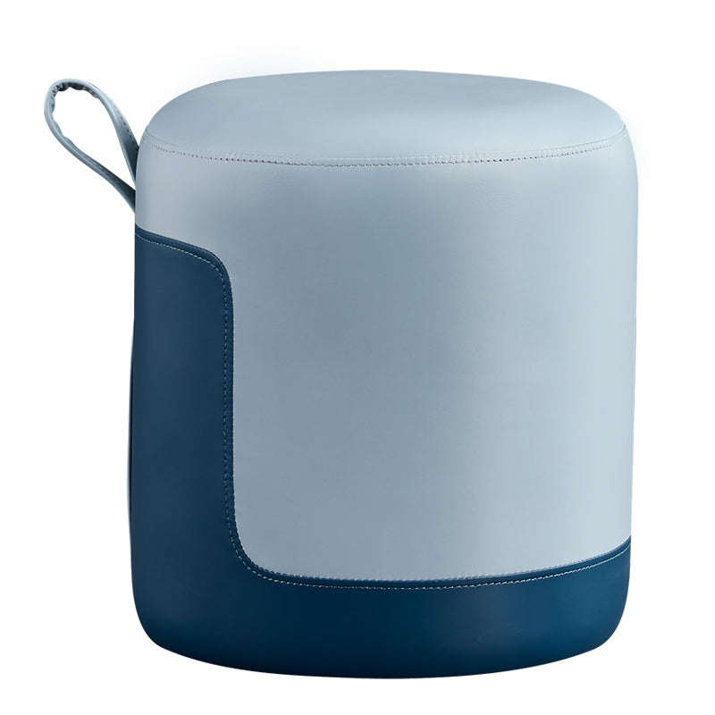 Faux Leather Pouf Round Patchwork Water Resistant Contemporary Pouf Ottoman 14"L x 14"W x 16"H Blue 1 Piece Clearhalo 'furn' 'furn_ottomans_poufs' 'Furniture' 'Living Room Furniture' 'Ottomans & Poufs' 'ottomans_poufs' 6033362