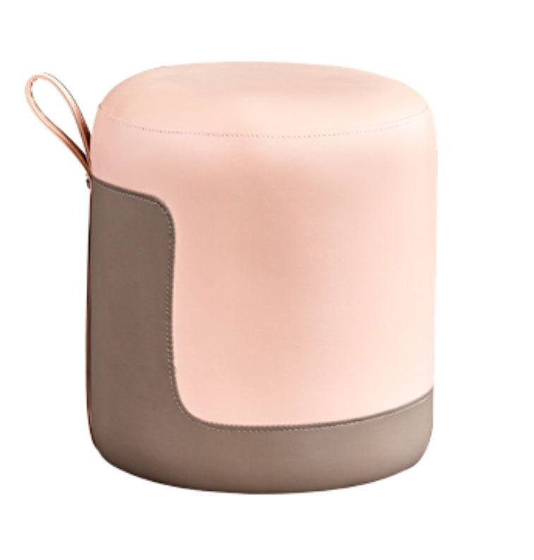 Faux Leather Pouf Round Patchwork Water Resistant Contemporary Pouf Ottoman 14"L x 14"W x 16"H Pink 1 Piece Clearhalo 'furn' 'furn_ottomans_poufs' 'Furniture' 'Living Room Furniture' 'Ottomans & Poufs' 'ottomans_poufs' 6033364