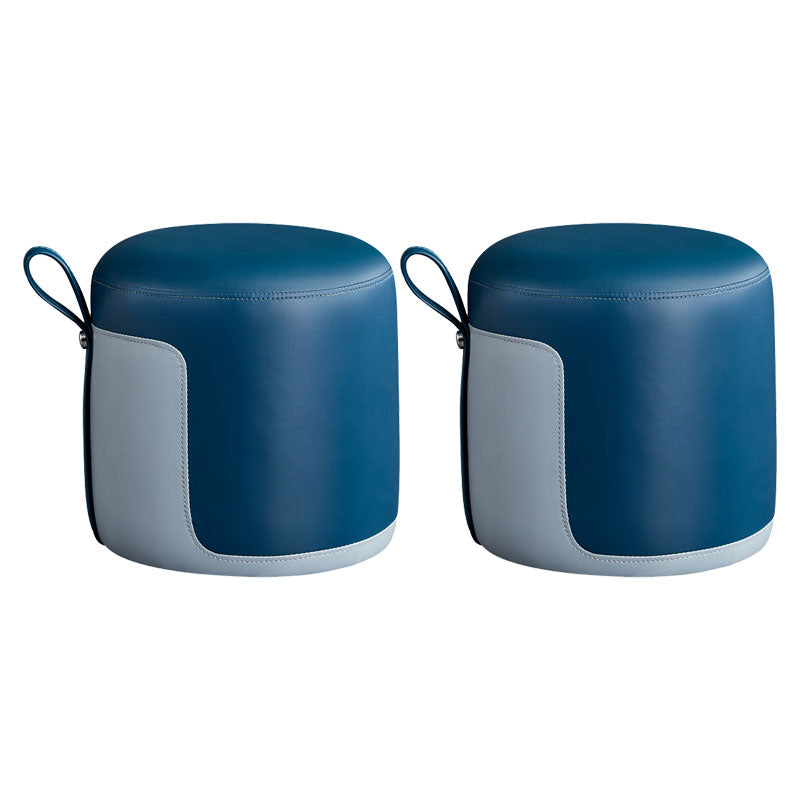 Faux Leather Pouf Round Patchwork Water Resistant Contemporary Pouf Ottoman 12.6"L x 12.6"W x 12.6"H Aqua 2 Piece Set Clearhalo 'furn' 'furn_ottomans_poufs' 'Furniture' 'Living Room Furniture' 'Ottomans & Poufs' 'ottomans_poufs' 6033365