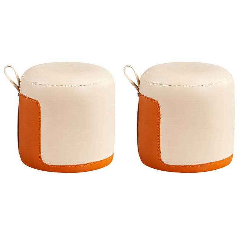 Faux Leather Pouf Round Patchwork Water Resistant Contemporary Pouf Ottoman 12.6"L x 12.6"W x 12.6"H Orange 2 Piece Set Clearhalo 'furn' 'furn_ottomans_poufs' 'Furniture' 'Living Room Furniture' 'Ottomans & Poufs' 'ottomans_poufs' 6033367