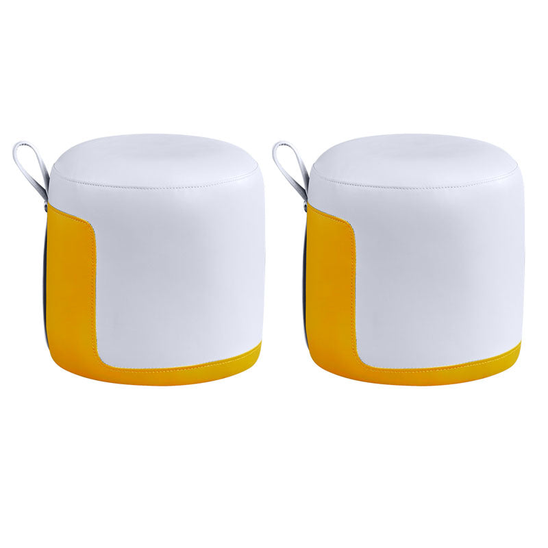 Faux Leather Pouf Round Patchwork Water Resistant Contemporary Pouf Ottoman 12.6"L x 12.6"W x 12.6"H White 2 Piece Set Clearhalo 'furn' 'furn_ottomans_poufs' 'Furniture' 'Living Room Furniture' 'Ottomans & Poufs' 'ottomans_poufs' 6033368