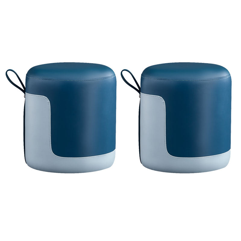 Faux Leather Pouf Round Patchwork Water Resistant Contemporary Pouf Ottoman 14"L x 14"W x 16"H Aqua 2 Piece Set Clearhalo 'furn' 'furn_ottomans_poufs' 'Furniture' 'Living Room Furniture' 'Ottomans & Poufs' 'ottomans_poufs' 6033371