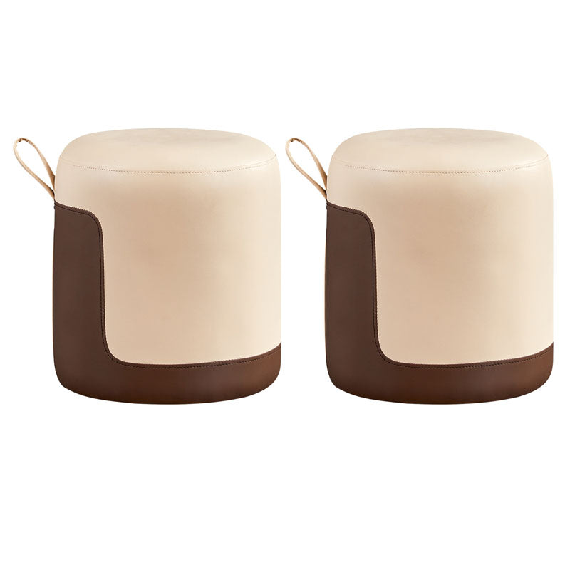 Faux Leather Pouf Round Patchwork Water Resistant Contemporary Pouf Ottoman 14"L x 14"W x 16"H Yellow 2 Piece Set Clearhalo 'furn' 'furn_ottomans_poufs' 'Furniture' 'Living Room Furniture' 'Ottomans & Poufs' 'ottomans_poufs' 6033372