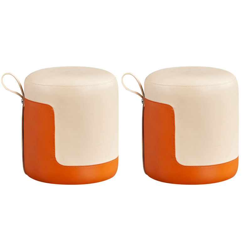 Faux Leather Pouf Round Patchwork Water Resistant Contemporary Pouf Ottoman 14"L x 14"W x 16"H Orange 2 Piece Set Clearhalo 'furn' 'furn_ottomans_poufs' 'Furniture' 'Living Room Furniture' 'Ottomans & Poufs' 'ottomans_poufs' 6033373