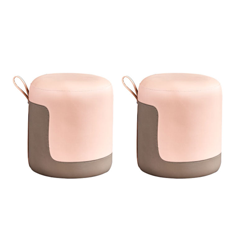 Faux Leather Pouf Round Patchwork Water Resistant Contemporary Pouf Ottoman 14"L x 14"W x 16"H Pink 2 Piece Set Clearhalo 'furn' 'furn_ottomans_poufs' 'Furniture' 'Living Room Furniture' 'Ottomans & Poufs' 'ottomans_poufs' 6033376