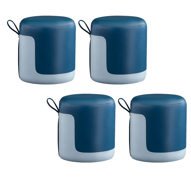 Faux Leather Pouf Round Patchwork Water Resistant Contemporary Pouf Ottoman 14"L x 14"W x 16"H Aqua 4 Piece Set Clearhalo 'furn' 'furn_ottomans_poufs' 'Furniture' 'Living Room Furniture' 'Ottomans & Poufs' 'ottomans_poufs' 6033377