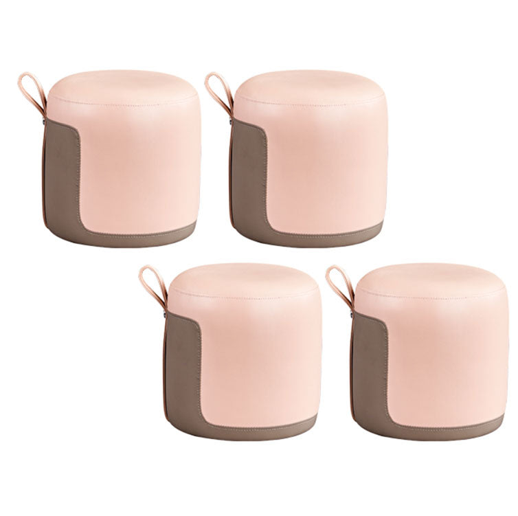 Faux Leather Pouf Round Patchwork Water Resistant Contemporary Pouf Ottoman 14"L x 14"W x 16"H Pink 4 Piece Set Clearhalo 'furn' 'furn_ottomans_poufs' 'Furniture' 'Living Room Furniture' 'Ottomans & Poufs' 'ottomans_poufs' 6033378