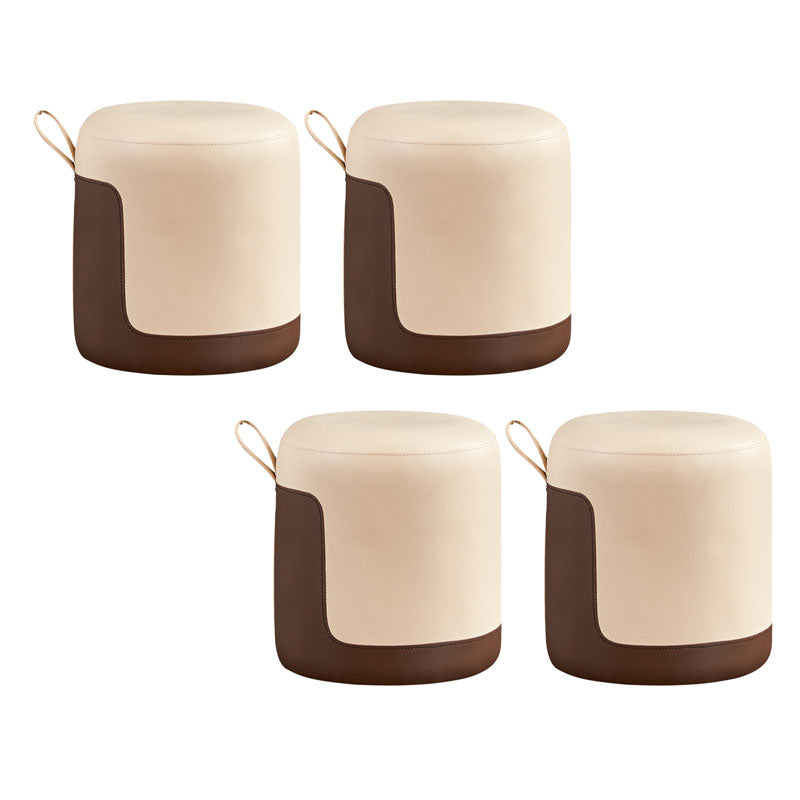 Faux Leather Pouf Round Patchwork Water Resistant Contemporary Pouf Ottoman 14"L x 14"W x 16"H Yellow 4 Piece Set Clearhalo 'furn' 'furn_ottomans_poufs' 'Furniture' 'Living Room Furniture' 'Ottomans & Poufs' 'ottomans_poufs' 6033379