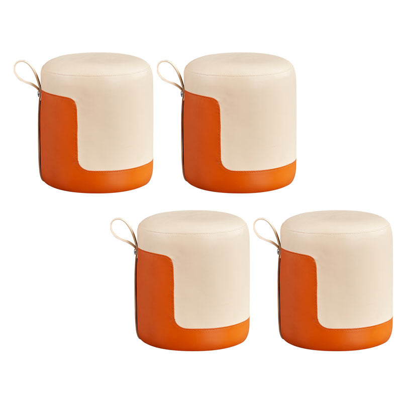 Faux Leather Pouf Round Patchwork Water Resistant Contemporary Pouf Ottoman 14"L x 14"W x 16"H Orange 4 Piece Set Clearhalo 'furn' 'furn_ottomans_poufs' 'Furniture' 'Living Room Furniture' 'Ottomans & Poufs' 'ottomans_poufs' 6033380