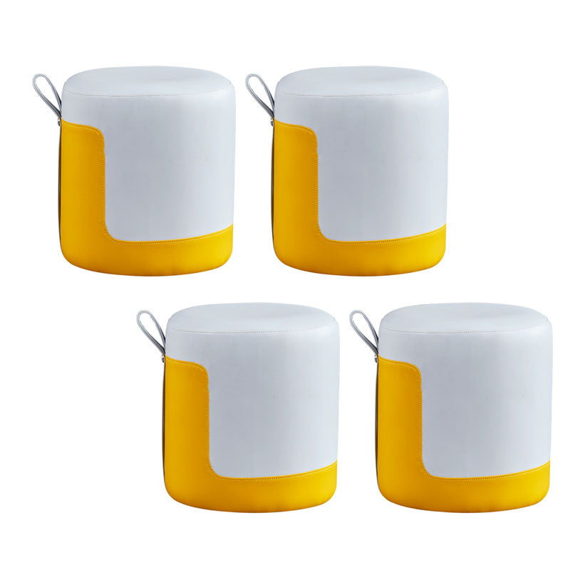 Faux Leather Pouf Round Patchwork Water Resistant Contemporary Pouf Ottoman 14"L x 14"W x 16"H White 4 Piece Set Clearhalo 'furn' 'furn_ottomans_poufs' 'Furniture' 'Living Room Furniture' 'Ottomans & Poufs' 'ottomans_poufs' 6033381