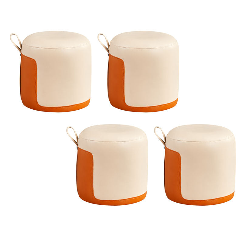 Faux Leather Pouf Round Patchwork Water Resistant Contemporary Pouf Ottoman 12.6"L x 12.6"W x 12.6"H Orange 4 Piece Set Clearhalo 'furn' 'furn_ottomans_poufs' 'Furniture' 'Living Room Furniture' 'Ottomans & Poufs' 'ottomans_poufs' 6033383