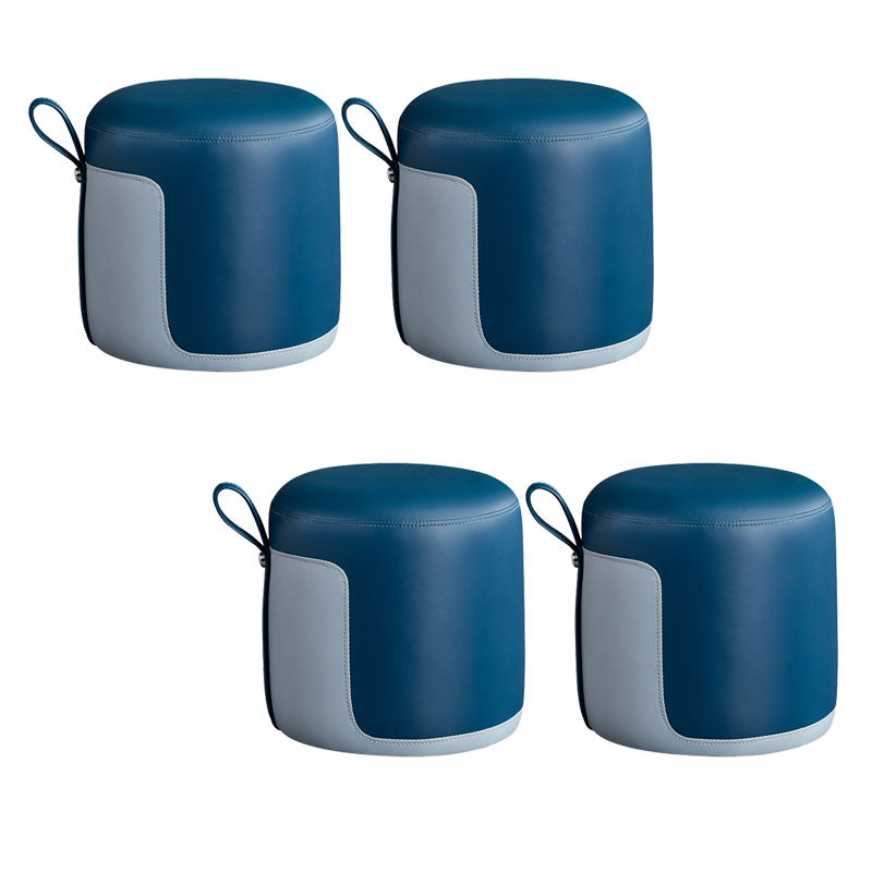 Faux Leather Pouf Round Patchwork Water Resistant Contemporary Pouf Ottoman 12.6"L x 12.6"W x 12.6"H Aqua 4 Piece Set Clearhalo 'furn' 'furn_ottomans_poufs' 'Furniture' 'Living Room Furniture' 'Ottomans & Poufs' 'ottomans_poufs' 6033384