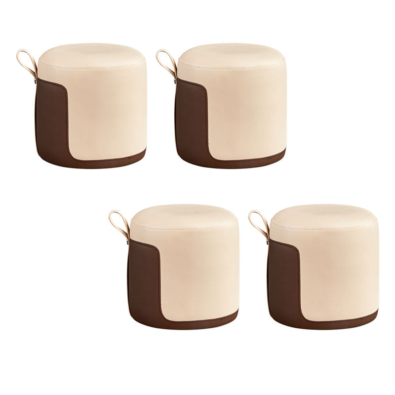 Faux Leather Pouf Round Patchwork Water Resistant Contemporary Pouf Ottoman 12.6"L x 12.6"W x 12.6"H Yellow 4 Piece Set Clearhalo 'furn' 'furn_ottomans_poufs' 'Furniture' 'Living Room Furniture' 'Ottomans & Poufs' 'ottomans_poufs' 6033385