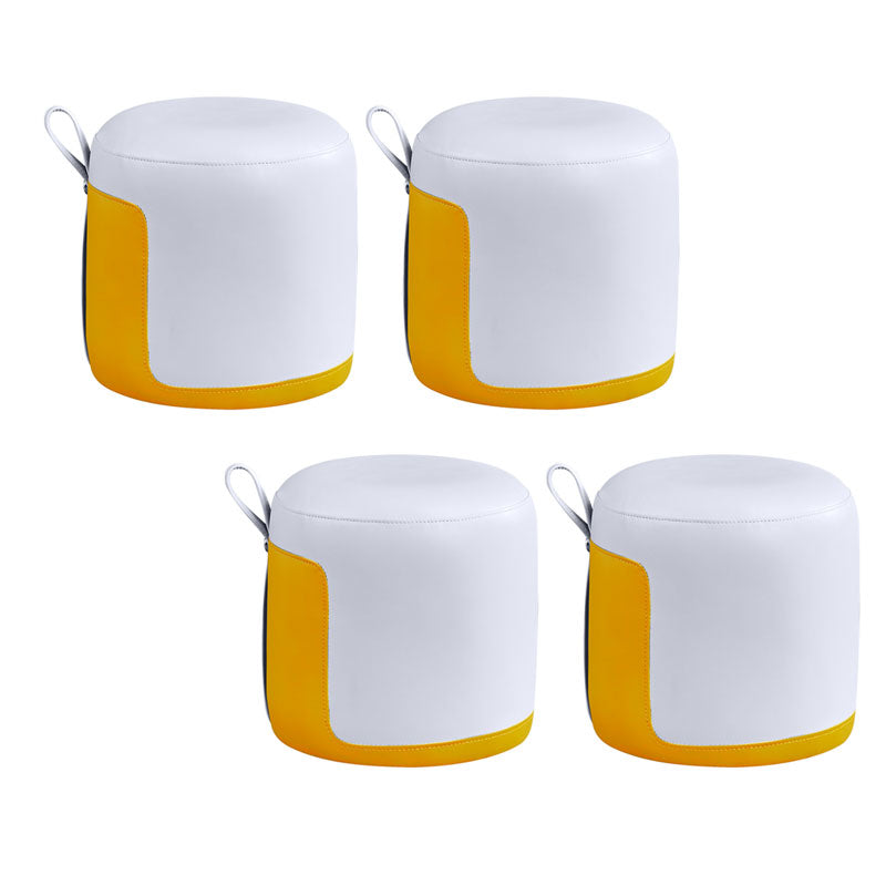 Faux Leather Pouf Round Patchwork Water Resistant Contemporary Pouf Ottoman 12.6"L x 12.6"W x 12.6"H White 4 Piece Set Clearhalo 'furn' 'furn_ottomans_poufs' 'Furniture' 'Living Room Furniture' 'Ottomans & Poufs' 'ottomans_poufs' 6033386