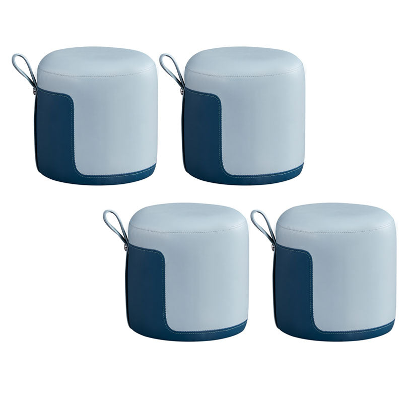 Faux Leather Pouf Round Patchwork Water Resistant Contemporary Pouf Ottoman 12.6"L x 12.6"W x 12.6"H Blue 4 Piece Set Clearhalo 'furn' 'furn_ottomans_poufs' 'Furniture' 'Living Room Furniture' 'Ottomans & Poufs' 'ottomans_poufs' 6033387