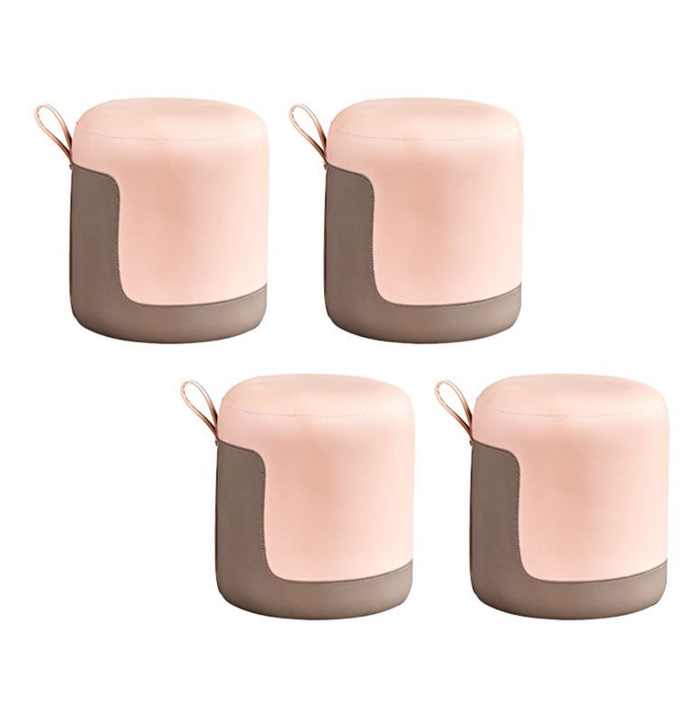 Faux Leather Pouf Round Patchwork Water Resistant Contemporary Pouf Ottoman 12.6"L x 12.6"W x 12.6"H Pink 4 Piece Set Clearhalo 'furn' 'furn_ottomans_poufs' 'Furniture' 'Living Room Furniture' 'Ottomans & Poufs' 'ottomans_poufs' 6033388