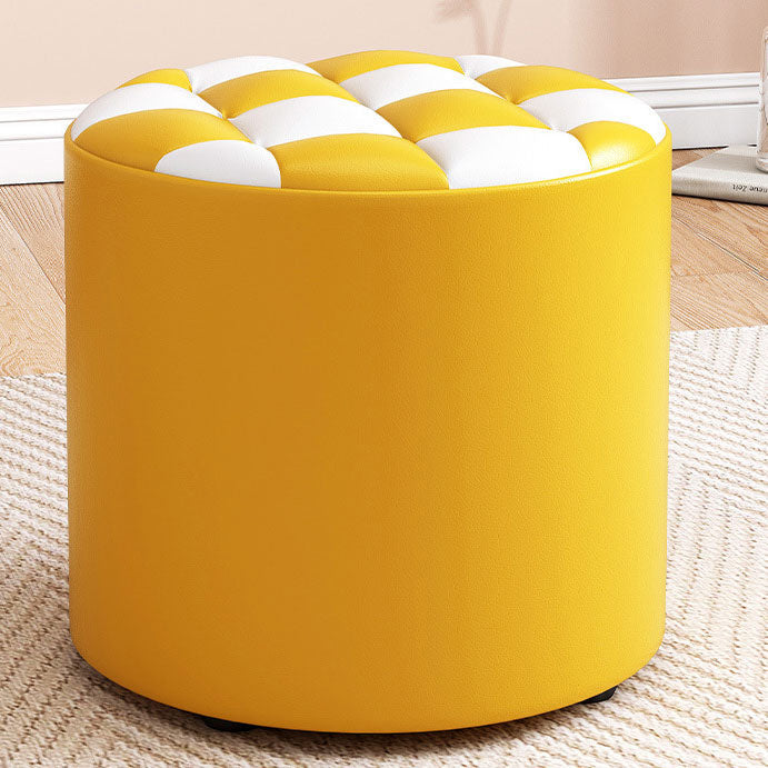Mid-Century Modern Pouf Ottoman Faux Leather Tufted Square Pattern Round Ottoman Yellow 1 Piece Clearhalo 'furn' 'furn_ottomans_poufs' 'Furniture' 'Living Room Furniture' 'Ottomans & Poufs' 'ottomans_poufs' 6033392