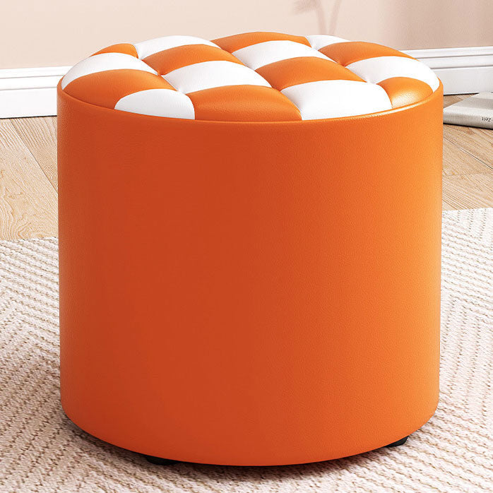 Mid-Century Modern Pouf Ottoman Faux Leather Tufted Square Pattern Round Ottoman Orange 1 Piece Clearhalo 'furn' 'furn_ottomans_poufs' 'Furniture' 'Living Room Furniture' 'Ottomans & Poufs' 'ottomans_poufs' 6033394
