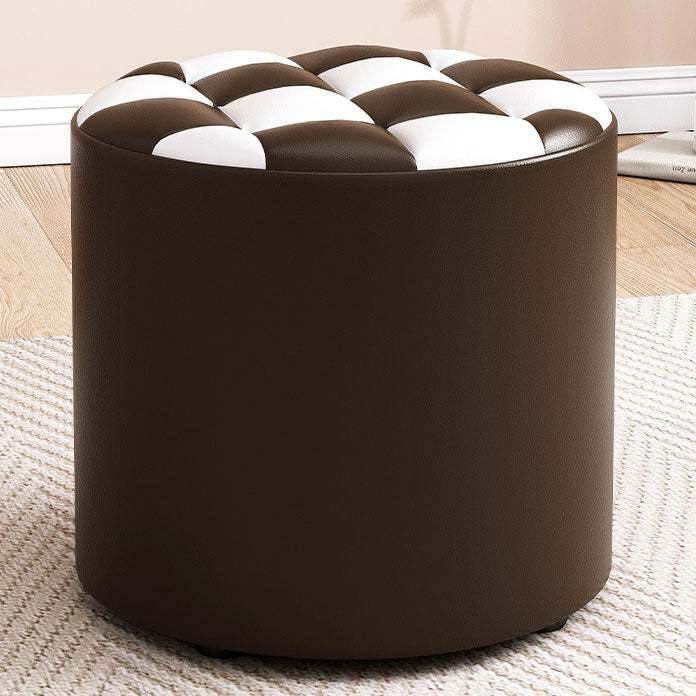 Mid-Century Modern Pouf Ottoman Faux Leather Tufted Square Pattern Round Ottoman Brown 1 Piece Clearhalo 'furn' 'furn_ottomans_poufs' 'Furniture' 'Living Room Furniture' 'Ottomans & Poufs' 'ottomans_poufs' 6033402