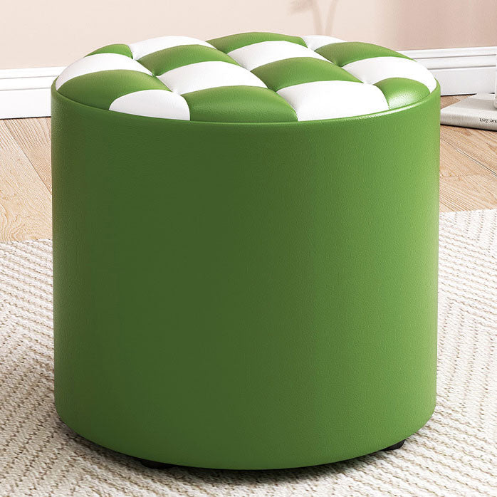 Mid-Century Modern Pouf Ottoman Faux Leather Tufted Square Pattern Round Ottoman Green 1 Piece Clearhalo 'furn' 'furn_ottomans_poufs' 'Furniture' 'Living Room Furniture' 'Ottomans & Poufs' 'ottomans_poufs' 6033408