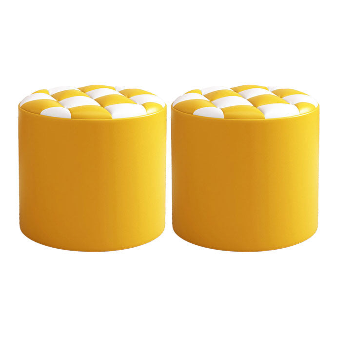 Mid-Century Modern Pouf Ottoman Faux Leather Tufted Square Pattern Round Ottoman Yellow 2 Piece Set Clearhalo 'furn' 'furn_ottomans_poufs' 'Furniture' 'Living Room Furniture' 'Ottomans & Poufs' 'ottomans_poufs' 6033415