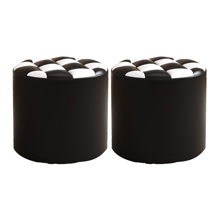 Mid-Century Modern Pouf Ottoman Faux Leather Tufted Square Pattern Round Ottoman Black 2 Piece Set Clearhalo 'furn' 'furn_ottomans_poufs' 'Furniture' 'Living Room Furniture' 'Ottomans & Poufs' 'ottomans_poufs' 6033416
