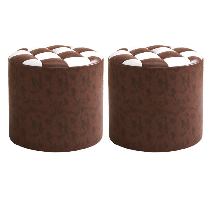 Mid-Century Modern Pouf Ottoman Faux Leather Tufted Square Pattern Round Ottoman Coffee 2 Piece Set Clearhalo 'furn' 'furn_ottomans_poufs' 'Furniture' 'Living Room Furniture' 'Ottomans & Poufs' 'ottomans_poufs' 6033422
