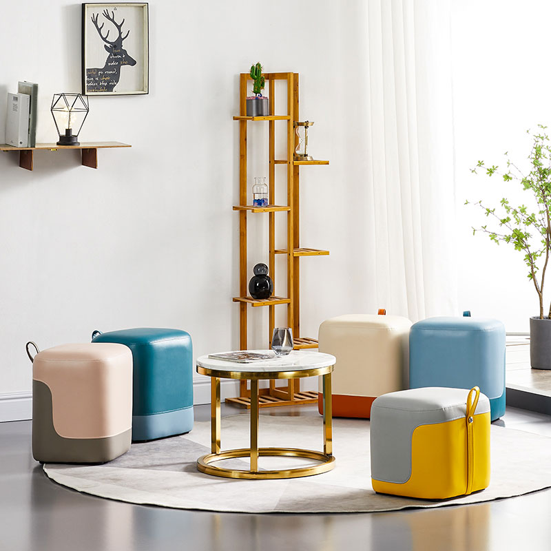 Modern Square Pouf Fade Resistant Contrast Color Faux Leather Pouf Ottoman Clearhalo 'furn' 'furn_ottomans_poufs' 'Furniture' 'Living Room Furniture' 'Ottomans & Poufs' 'ottomans_poufs' 6033440