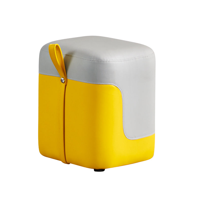 Modern Square Pouf Fade Resistant Contrast Color Faux Leather Pouf Ottoman 14.2"L x 12.6"W x 15.7"H Yellow 1 Piece Clearhalo 'furn' 'furn_ottomans_poufs' 'Furniture' 'Living Room Furniture' 'Ottomans & Poufs' 'ottomans_poufs' 6033441