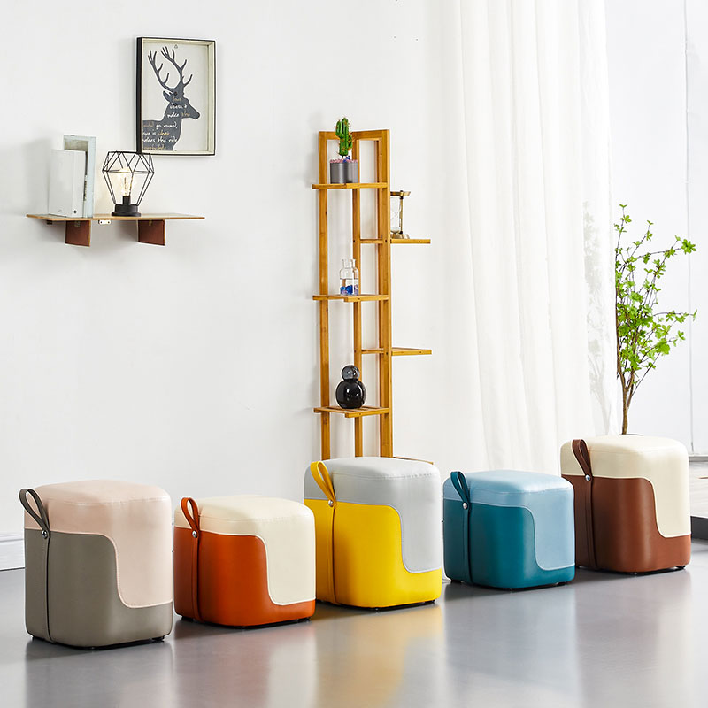 Modern Square Pouf Fade Resistant Contrast Color Faux Leather Pouf Ottoman Clearhalo 'furn' 'furn_ottomans_poufs' 'Furniture' 'Living Room Furniture' 'Ottomans & Poufs' 'ottomans_poufs' 6033442