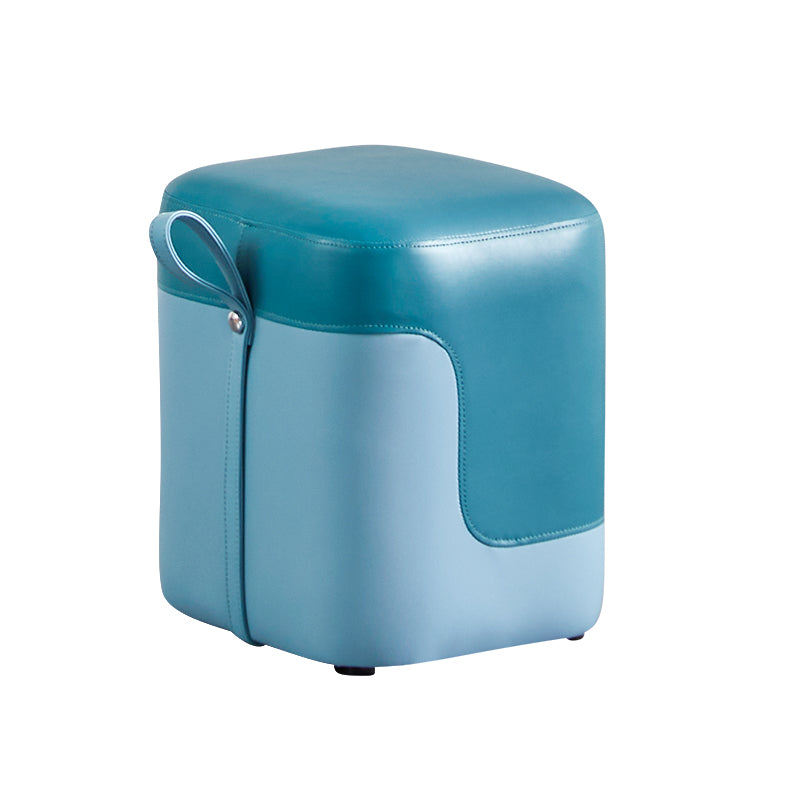 Modern Square Pouf Fade Resistant Contrast Color Faux Leather Pouf Ottoman 14.2"L x 12.6"W x 15.7"H Blue 1 Piece Clearhalo 'furn' 'furn_ottomans_poufs' 'Furniture' 'Living Room Furniture' 'Ottomans & Poufs' 'ottomans_poufs' 6033443