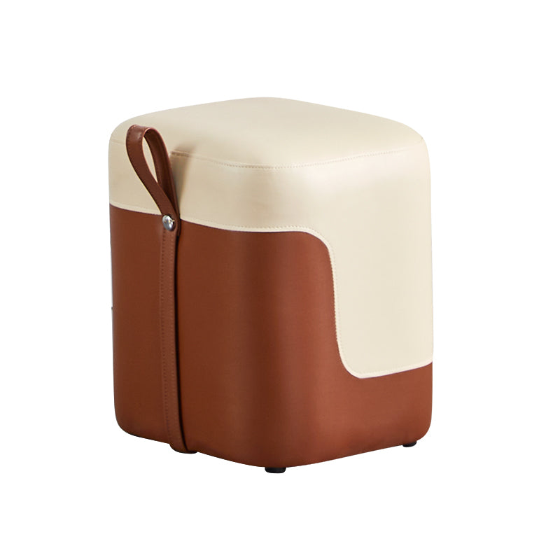 Modern Square Pouf Fade Resistant Contrast Color Faux Leather Pouf Ottoman 14.2"L x 12.6"W x 15.7"H White 1 Piece Clearhalo 'furn' 'furn_ottomans_poufs' 'Furniture' 'Living Room Furniture' 'Ottomans & Poufs' 'ottomans_poufs' 6033444