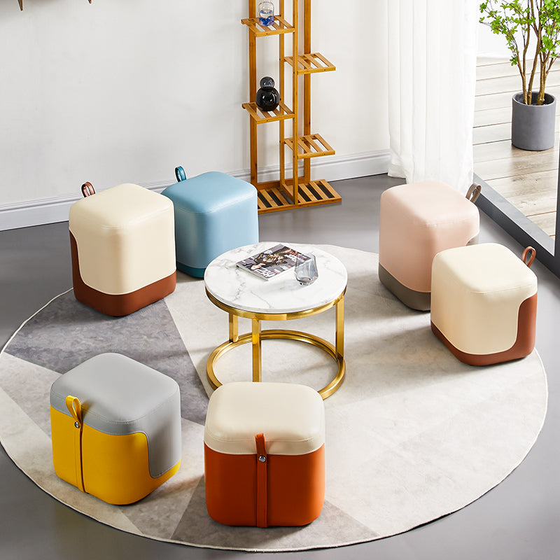 Modern Square Pouf Fade Resistant Contrast Color Faux Leather Pouf Ottoman Clearhalo 'furn' 'furn_ottomans_poufs' 'Furniture' 'Living Room Furniture' 'Ottomans & Poufs' 'ottomans_poufs' 6033446