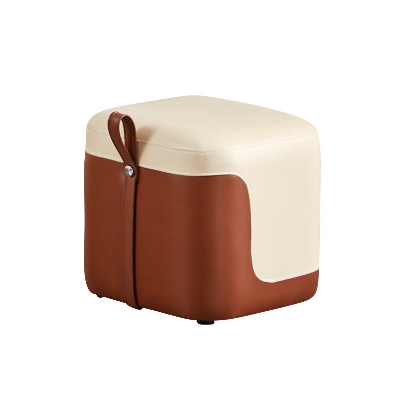 Modern Square Pouf Fade Resistant Contrast Color Faux Leather Pouf Ottoman 14"L x 13"W x 13"H White 1 Piece Clearhalo 'furn' 'furn_ottomans_poufs' 'Furniture' 'Living Room Furniture' 'Ottomans & Poufs' 'ottomans_poufs' 6033447