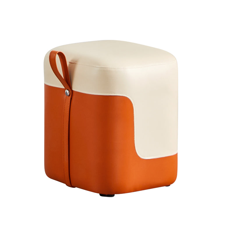 Modern Square Pouf Fade Resistant Contrast Color Faux Leather Pouf Ottoman 14.2"L x 12.6"W x 15.7"H Orange 1 Piece Clearhalo 'furn' 'furn_ottomans_poufs' 'Furniture' 'Living Room Furniture' 'Ottomans & Poufs' 'ottomans_poufs' 6033448
