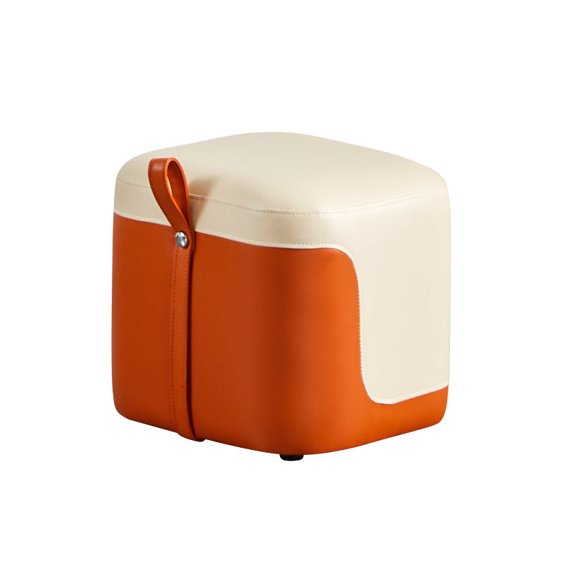 Modern Square Pouf Fade Resistant Contrast Color Faux Leather Pouf Ottoman 14"L x 13"W x 13"H Orange 1 Piece Clearhalo 'furn' 'furn_ottomans_poufs' 'Furniture' 'Living Room Furniture' 'Ottomans & Poufs' 'ottomans_poufs' 6033450