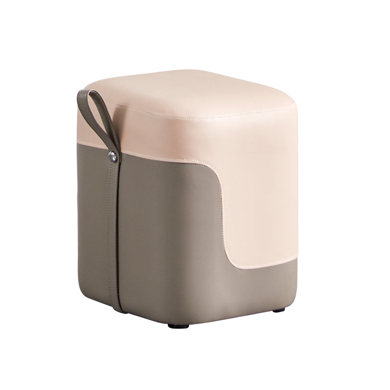 Modern Square Pouf Fade Resistant Contrast Color Faux Leather Pouf Ottoman 14.2"L x 12.6"W x 15.7"H Pink 1 Piece Clearhalo 'furn' 'furn_ottomans_poufs' 'Furniture' 'Living Room Furniture' 'Ottomans & Poufs' 'ottomans_poufs' 6033453